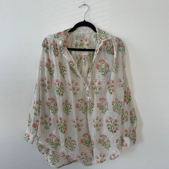 Arianna Floral Flower Oversized Collared Hipster Boho Vaca Beach Hip Blouse - Picture 9 of 10